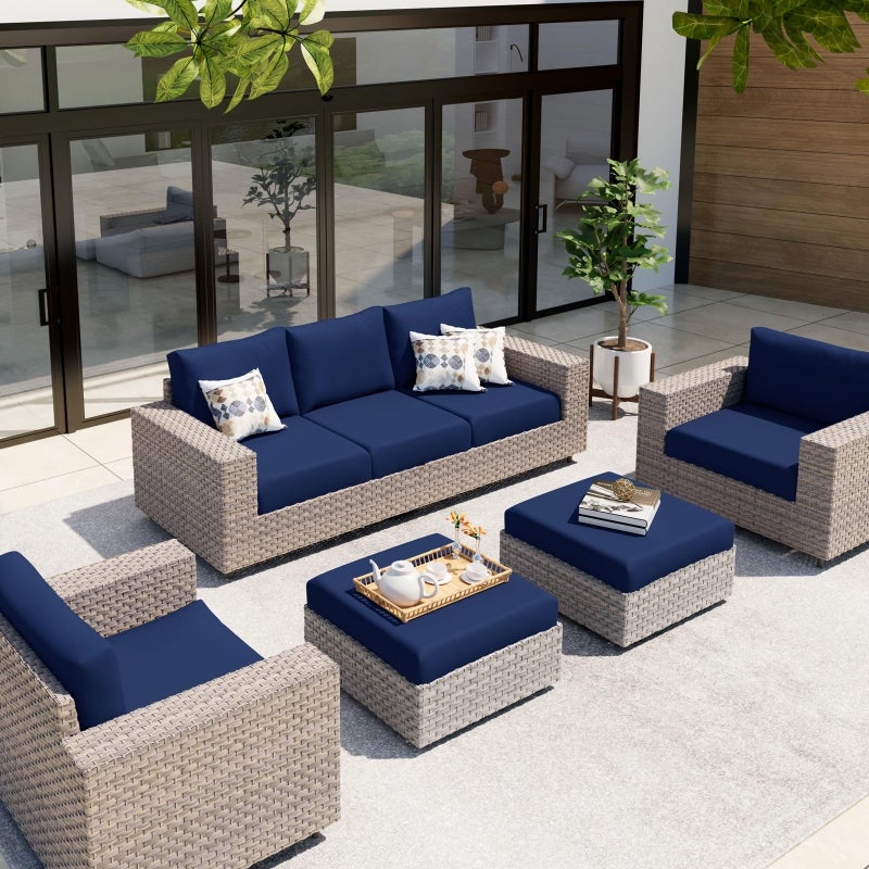 hyha Waterproof Couch Cushion Covers  Stretch Sofa Couch Seat Slipcover for Dog Washable  Non-Slip Waterproof Outdoor Cushion Covers for Patio Furniture Replacement (3 Pieces  Navy) - Image 2